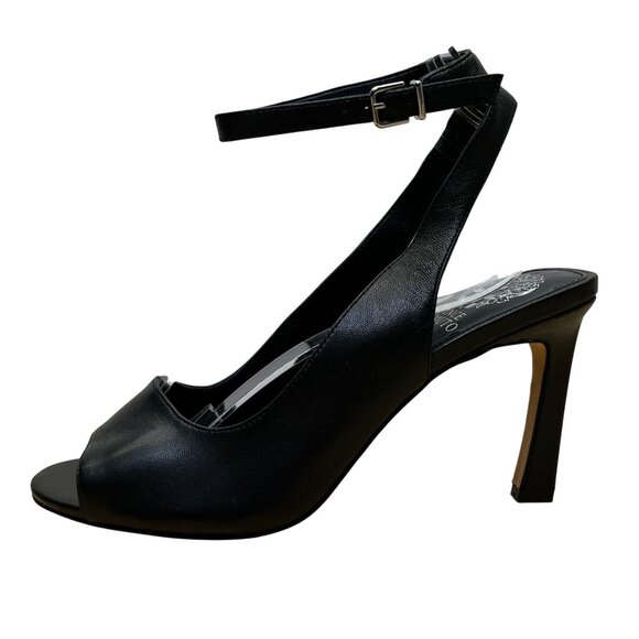 Vince Camuto Women’s Black Leather Ankle Strap Peep Toe Reteema Heels Size 8M - Picture 4 of 10